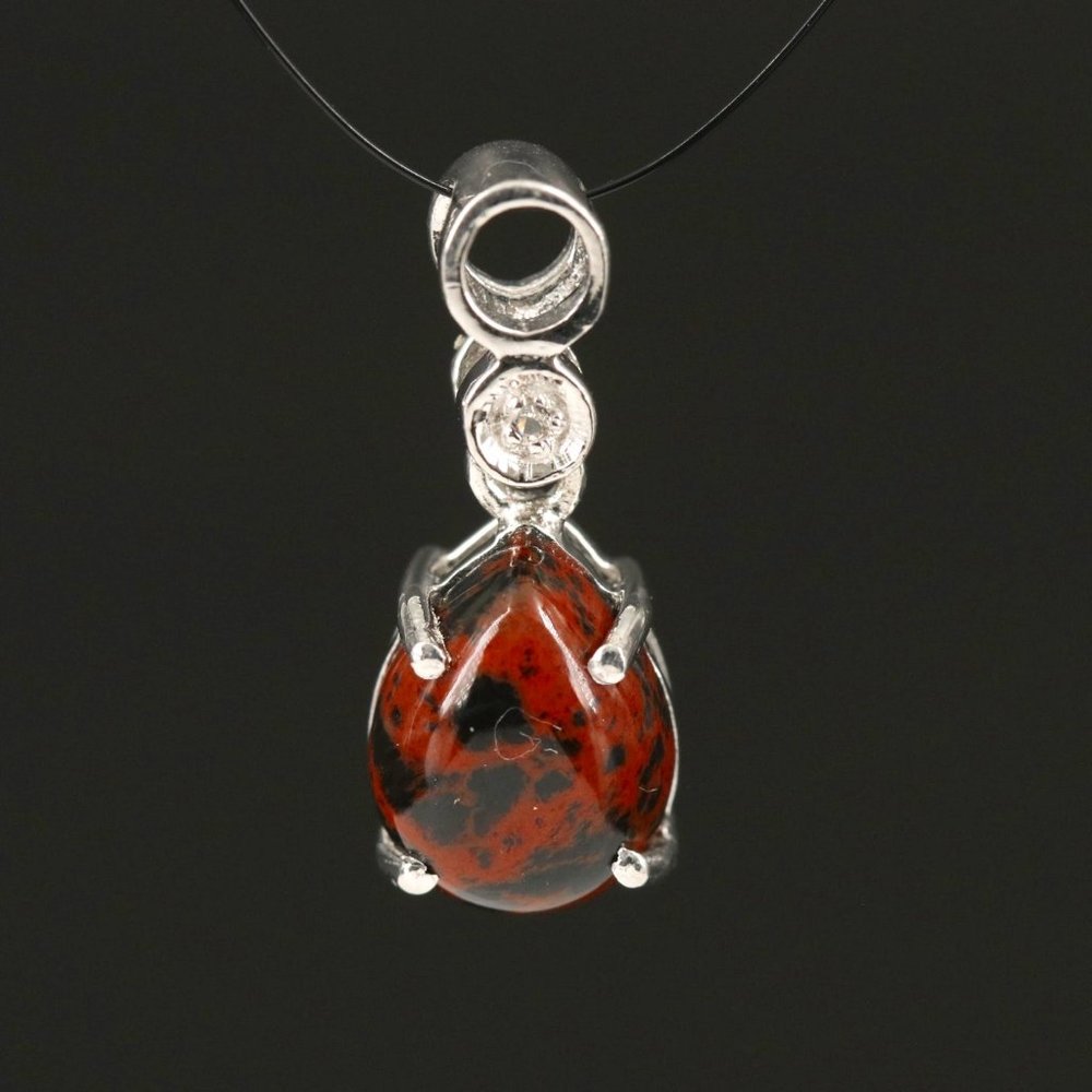 Sterling Mahogany Obsidian and White Topaz Teardrop Pendant